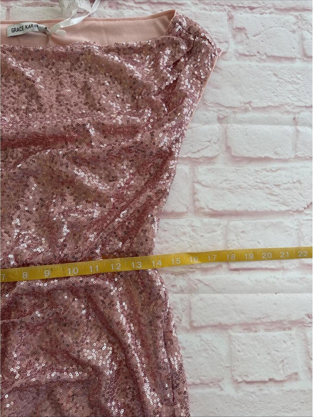 NWT Grace Karin Pink Sequin Ruched Cocktail Prom HOCO Special Occasion Dress M - Picture 8 of 9